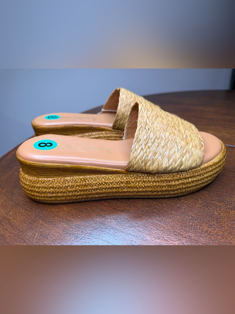 Woven Raffia Slide Mules in Natural Tan Summer Platform Sandals - Size 8